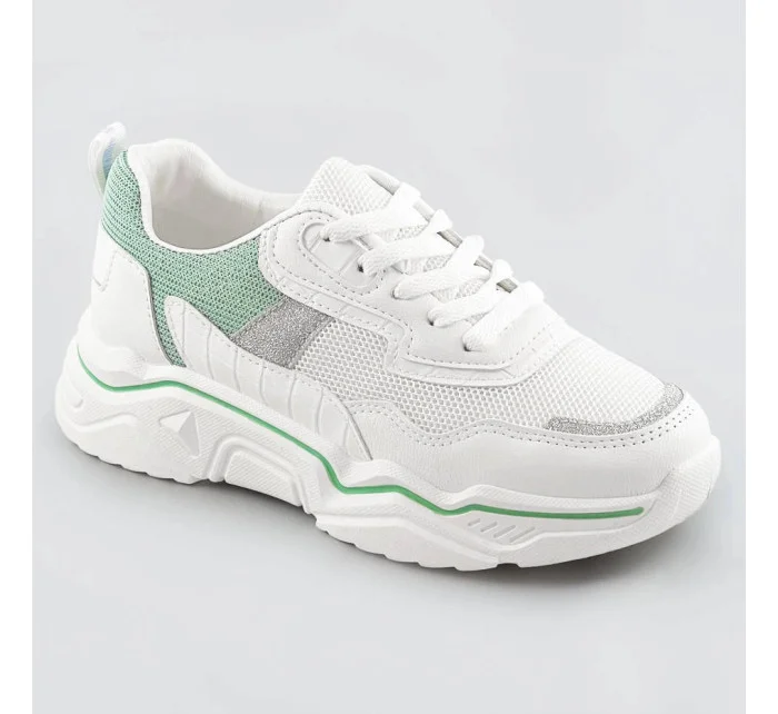 Bielo-mätové dámske sneakersy s brokátovými vsadkami (LU-2)