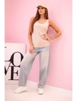 Dámská halenka na ramínka s ozdobným lemem béžový