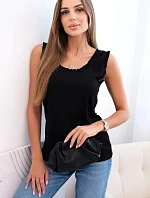 Dámska viskózna blúzka s volánovým výstrihom čierna