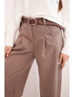 Dámske nohavice so širokými nohavicami a opaskom camel