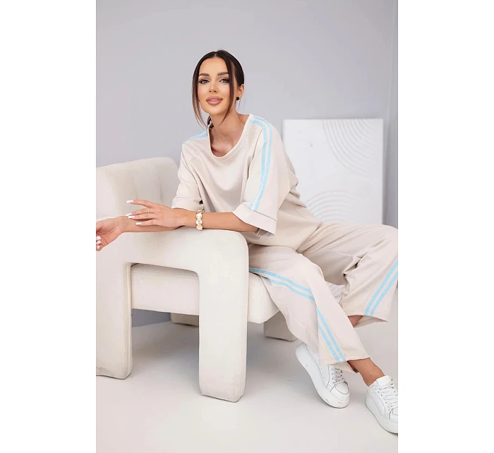 Dámska maslová viskózna mikina a nohavice s tienidlami béžová