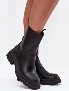 Botki Damskie Na Platformie I Płaskim Obcasie Czarne Levira