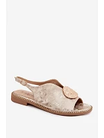 Dámské sandály na nízkém podpatku s ozdobou S.Barski KV61-6035 Zlaté