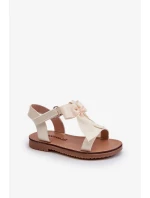 Lakované detské sandále s mašľou na suchý zips, svetlo béžové Joratia