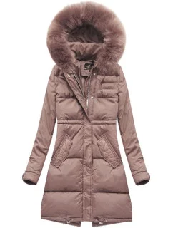 Dámska dlhá zimná bunda s kapucňou Old Pink (7752)