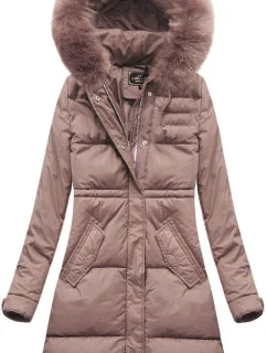 DŁUGA KURTKA DAMSKA ZIMOWA Z KAPTUREM RÓŻ model 21241722 - Libland