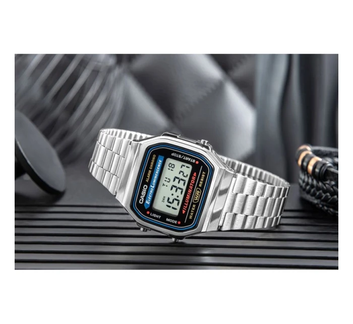 Unisex digitálne hodinky Casio A168WA s náramkom z nehrdzavejúcej ocele, strieborné Unisex digitálne hodinky Casio A168WA s náramkom z nehrdzavejúcej ocele, strieborné