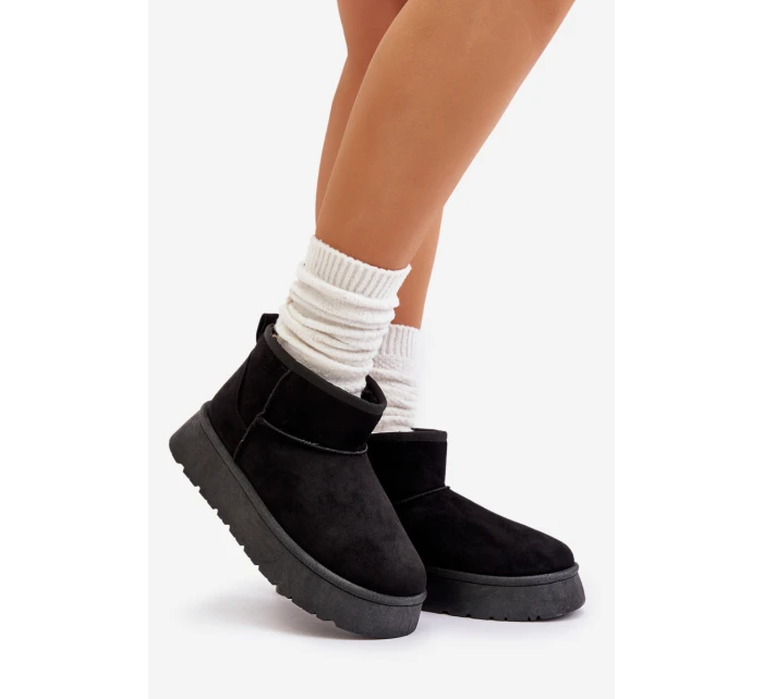 Niskie Śniegowce Damskie Na Platformie Ocieplane Futerkiem Czarne Saldren Niskie Śniegowce Damskie Na Platformie Ocieplane Futerkiem Czarne Saldren