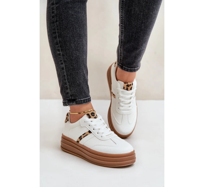 Sneakersy Damskie Na Platformie Panterka Białe Dravinnia Sneakersy Damskie Na Platformie Panterka Białe Dravinnia