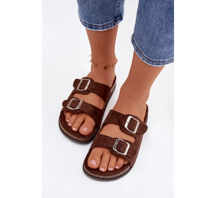 Dámské pantofle s přezkami Čokoládové Oliena