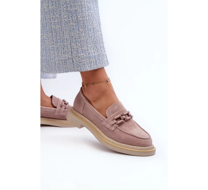 Dámske semišové mokasíny na podpätku so zdobením D&A Dirty Pink Dámske semišové mokasíny na podpätku so zdobením D&A Dirty Pink