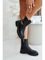 Dámske kožené členkové topánky s remienkom zateplené GOE Black Dámske kožené členkové topánky s remienkom zateplené GOE Black