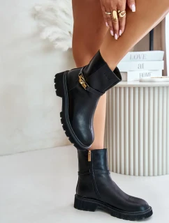 Dámske kožené členkové topánky s remienkom zateplené GOE Black