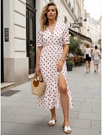 Dámske midi šaty s kvetinovým vzorom biele FashionStreet EY2656 Dámske midi šaty s kvetinovým vzorom biele FashionStreet EY2656