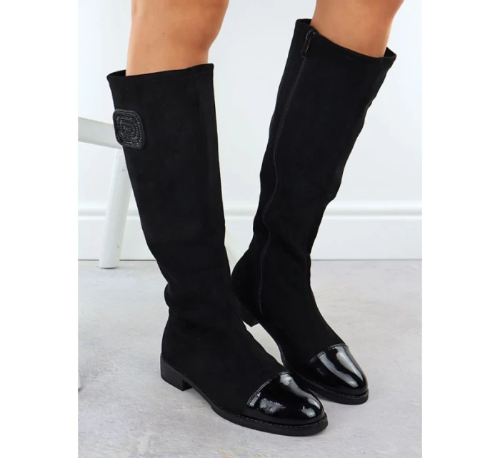 Dámske čierne semišové lakované čižmy M.Daszynski MR2251-19