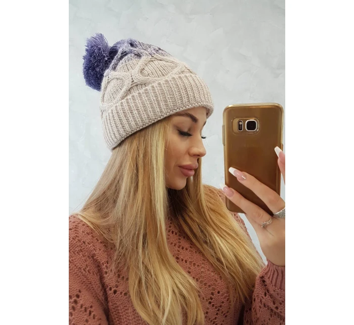 Fleecová čiapka Alice K248 béžová+fialová