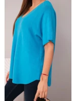 Dámská svetr s krátkým rukávem a výstřihem do V tyrkysová Dámská svetr s krátkým rukávem a výstřihem do V tyrkysová