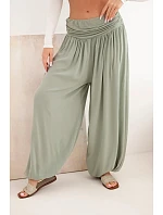Dámske nohavice z viskózy so širokými nohavicami a khaki pásom