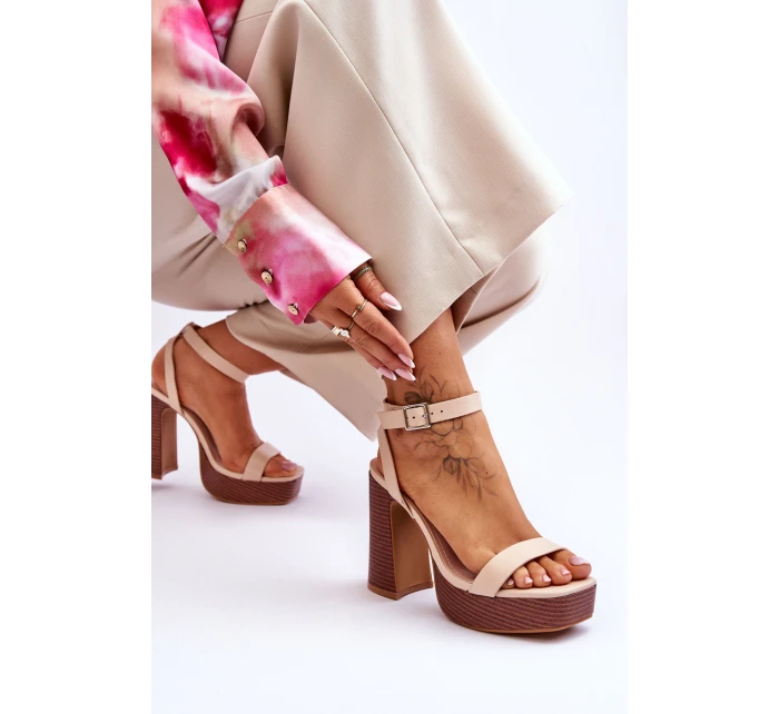 Kožené Sandály Na model 21620454 Platformě Béžové Marina - Boto