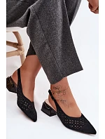 Kožené Semišové Dámské Sandály Otevřené S Síťkou Na Klíně D&A CR61-3004 Černé