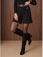 Elegantné dámske šortky s opaskom, čierne, FashionStreet SY0626 Elegantné dámske šortky s opaskom, čierne, FashionStreet SY0626