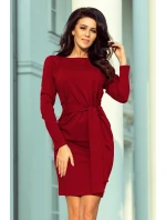 Dámske šaty v bordovej farbe so širokým opaskom k zaväzovanie model 6703279