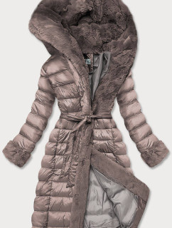 Dámska zimná bunda vo farbe cappuccino s kapucňou (FM09-3)