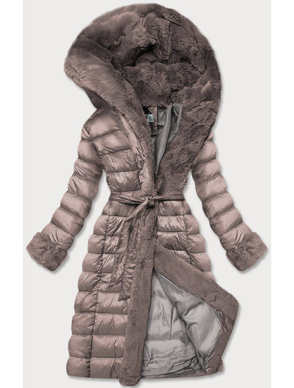 Dámska zimná bunda vo farbe cappuccino s kapucňou (FM09-3)