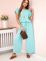 Viskózový set plisovaná blúzka + nohavice mätová