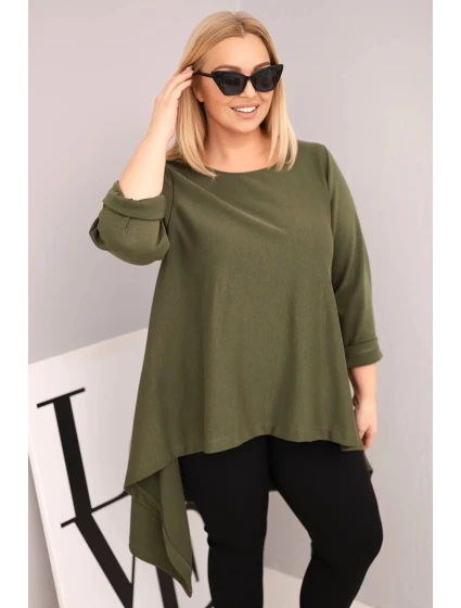 Dámská tunika Plus Size bavlněná s asymetrickým střihem khaki