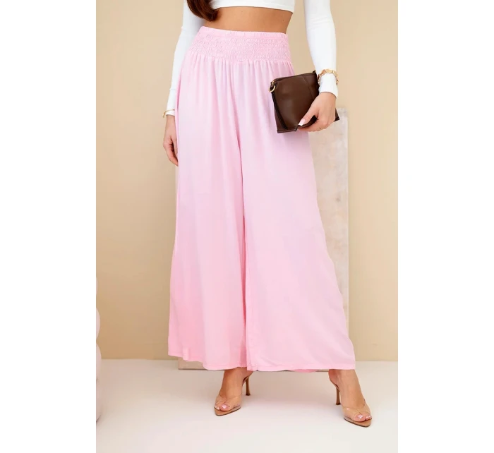 Dámské viskózové kalhoty s elastickým pasem světle růžové