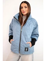 Dámska jarná prešívaná bunda s ozdobným potlačou a zipsom z džínsoviny