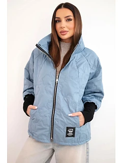 Dámska jarná prešívaná bunda s ozdobným potlačou a zipsom z džínsoviny