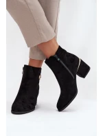 Ocieplane Botki Damskie Ze Złotymi Detalami Na Słupku Czarne Dorisse