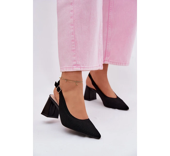 Materiálové Sandály na Podpatku Černé Elissea