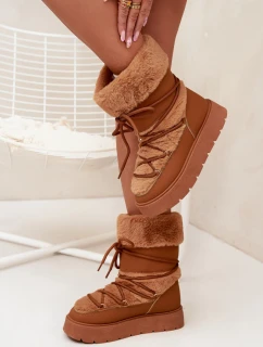 Dámske snežnice na platforme s kožušinou a šnurovaním Marinna - ťava