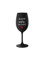 THE BEST SISTER IN THE WORLD - čierny pohár na víno 350 ml