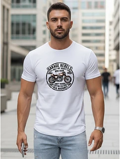 Pánské bílé tričko s potiskem motorky FashionStreet NX5007R