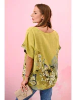 Dámská bavlněná košile s model 22020967 a květinami kiwi - K-Fashion