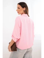 Dámska košeľa s viskózou, ozdobnými gombíkmi a golierom candy pink