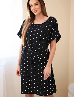 Dámske bodkované šaty s krátkymi rukávmi a kabelkou čierne