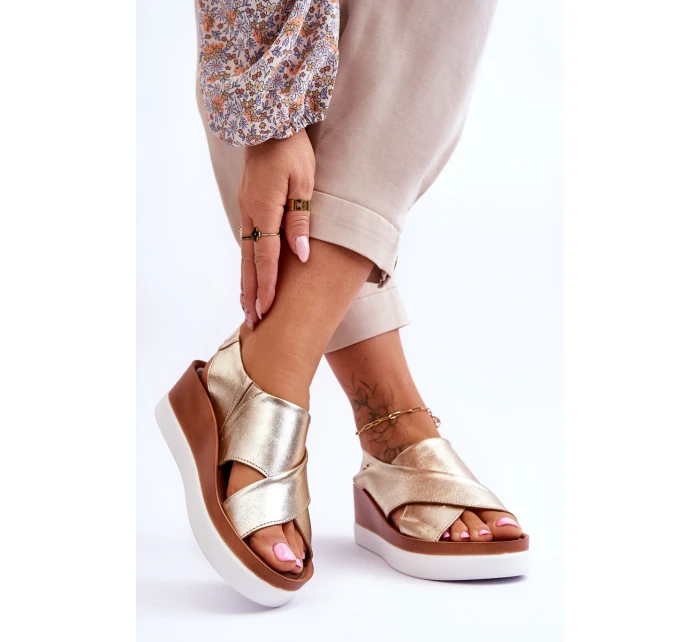 Skórzane Sandały Na Koturnie Złote Morgan Skórzane Sandały Na Koturnie Złote Morgan