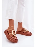 Dámské sandály na platformě se zlatým detailem Camel model 21687279 - Boto Dámské sandály na platformě se zlatým detailem Camel model 21687279 - Boto