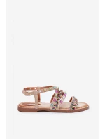 Sandały Damskie Ze Zdobieniem I Plecionymi Paskami Beżowe Delyra Sandały Damskie Ze Zdobieniem I Plecionymi Paskami Beżowe Delyra