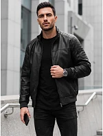 Pánska kožená zateplená bunda s kapucňou, čierna, FashionStreet TX5141