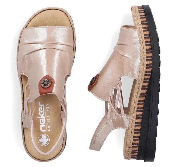 Dámske zlaté sandále na klinoch Rieker V7972-60
