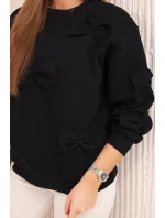 Zateplená bavlněná mikina s ozdobnými mašlemi černý Zateplená bavlněná mikina s ozdobnými mašlemi černý