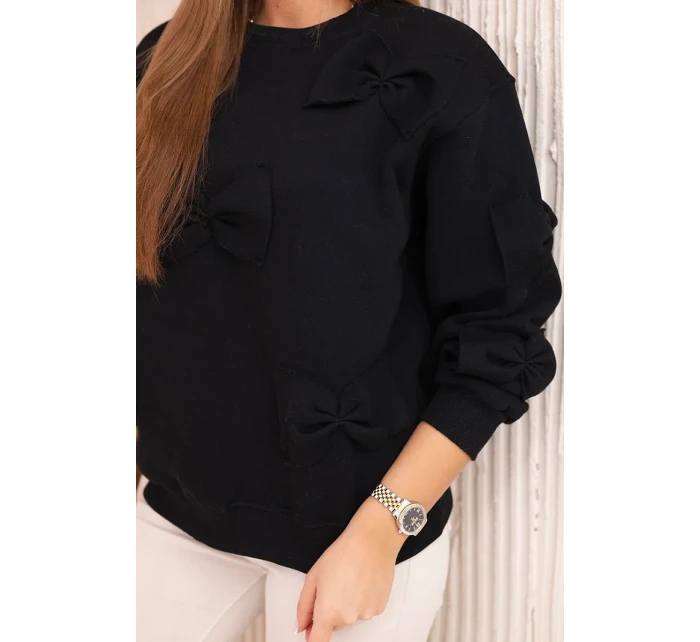 Zateplená bavlněná mikina s ozdobnými mašlemi černý Zateplená bavlněná mikina s ozdobnými mašlemi černý