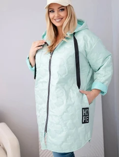 Dámská bunda Plus Size prošívaná s kapucí a nápisem model 22011666 růžový neon - K-Fashion