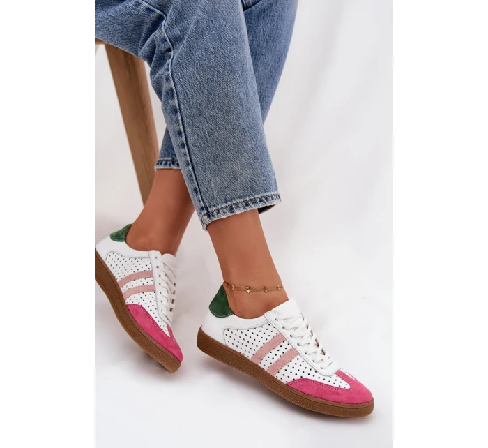 Kožené perforované dámské tenisky Zazoo N1318 Bílomodré